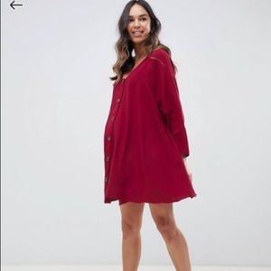 Maternity Button Through Mini Dress w/ Long Sleeve